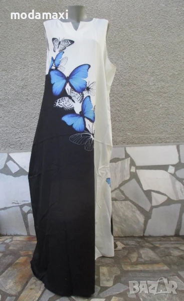 4XL Нова дълга черно-бяла рокля  , снимка 1