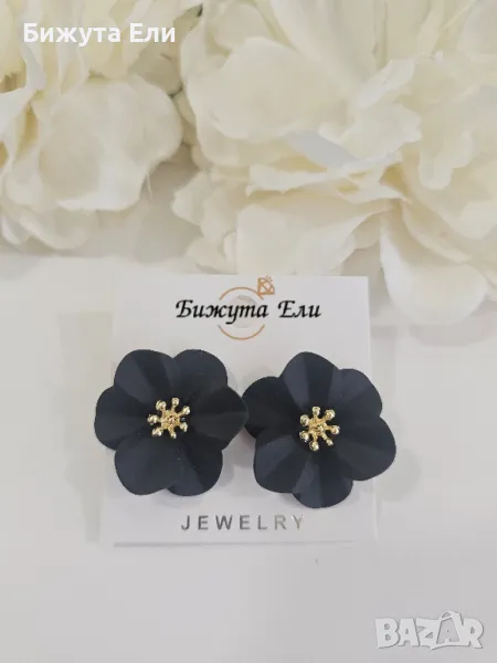 Обеци черни цветя , снимка 1