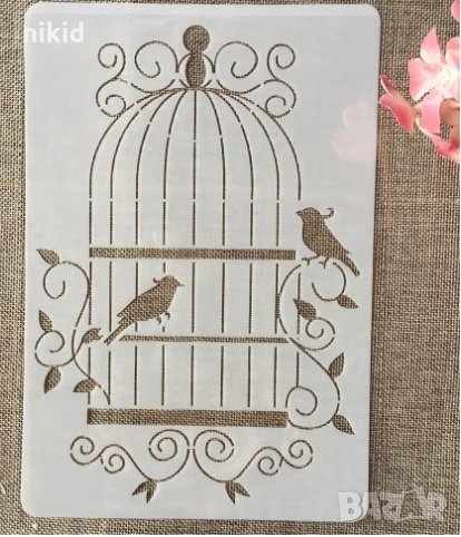 Кафез Клетка с птички шаблон стенсил спрей за торта Scrapbooking, снимка 1