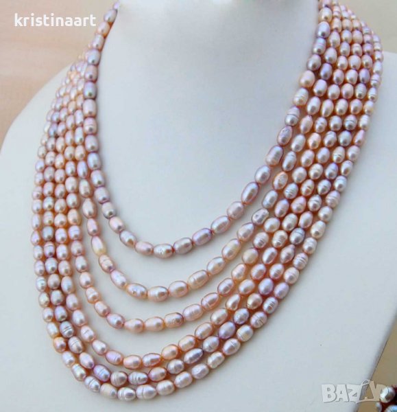 Шестредово колие от лилави естествени перли, снимка 1