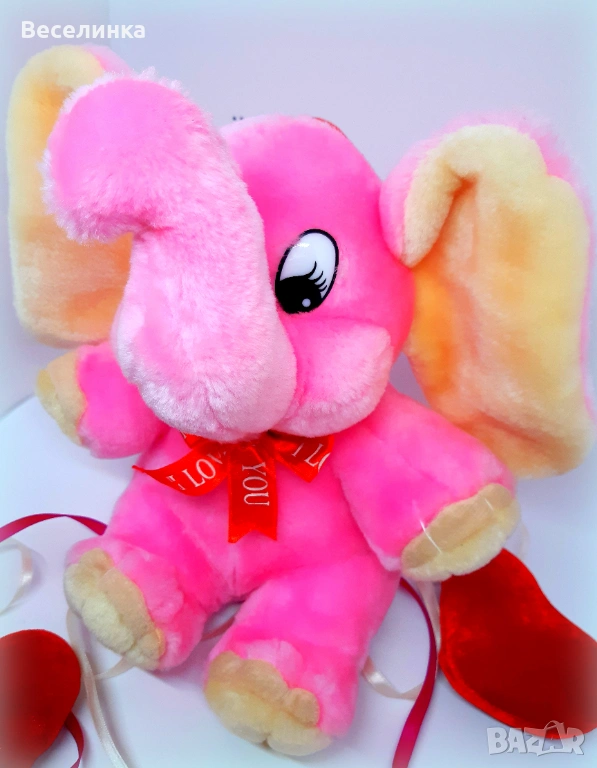 Плюшена играчка розов слон за Свети Валентин-011, снимка 1