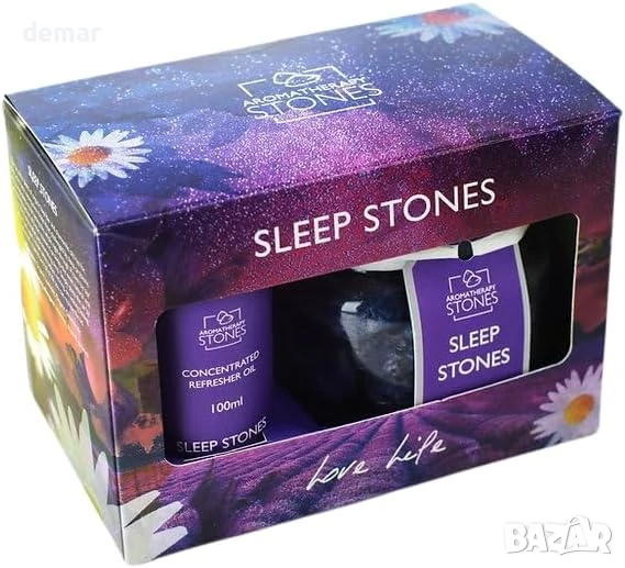 Подаръчен комплект камъни за сън, Лава камък, влят с лавандула и лайка, освежаващо масло 100 мл, снимка 1