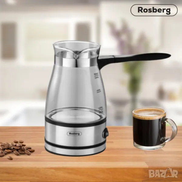 Джезве електрическо Rosberg R51165C, 600W, 500мл., Стъклено, 2 ГОДИНИ ГАРАНЦИЯ, снимка 1