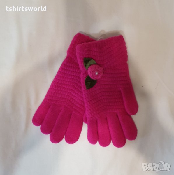 Нови зимни ръкавици с розичка цвят циклама, снимка 1