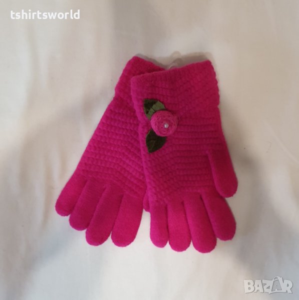 Нови зимни ръкавици с розичка цвят циклама, снимка 1