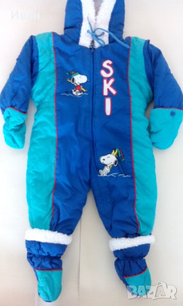 Бебешки ескимос с ръкавички и терлички Snoopy, синьо-зелен, дължина 62 см, 18 месеца - по телефон!, снимка 1