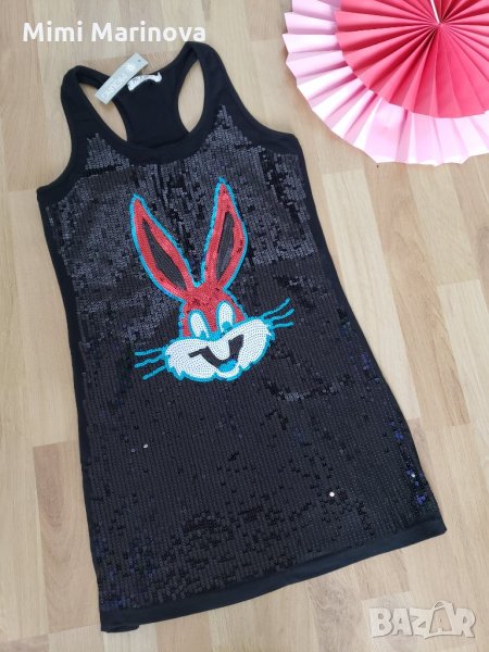 Рокля-туника с пайети и апликация Зайче, снимка 1