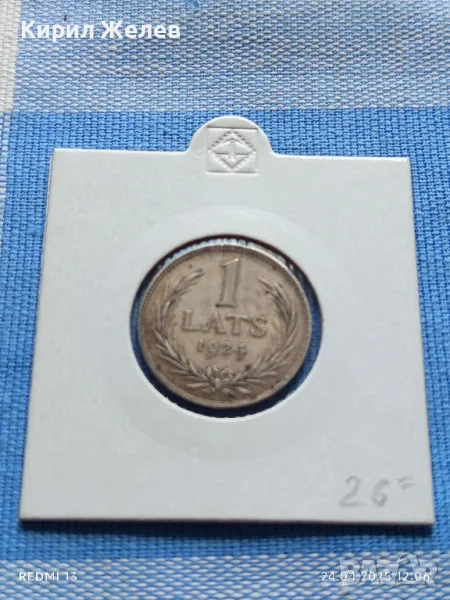 Сребърна монета 1 лат 1924г. Латвия Първа република за КОЛЕКЦИЯ 41258, снимка 1