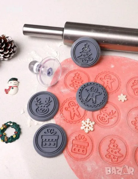 4 бр коледни печати коледен печат силиконови за тесто сладки фондан бисквитки, снимка 1