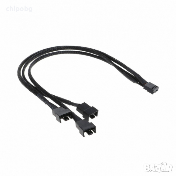Кабел , Y-Сплитер, За вентилатори, MOLEX към 4x4PIN, 0.3m, Черен, снимка 1