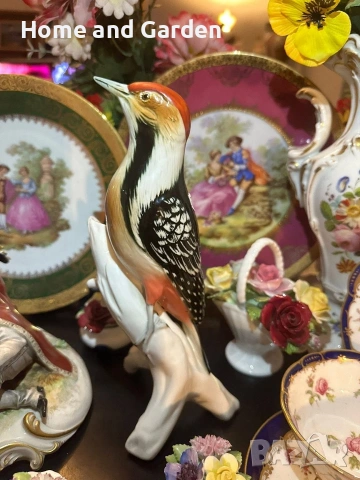 Karl Ens Volkstedt Германия „Кълвач“ след 1945 г. – порцелан 25 см, ръчно рисуван, снимка 9 - Антикварни и старинни предмети - 54025840