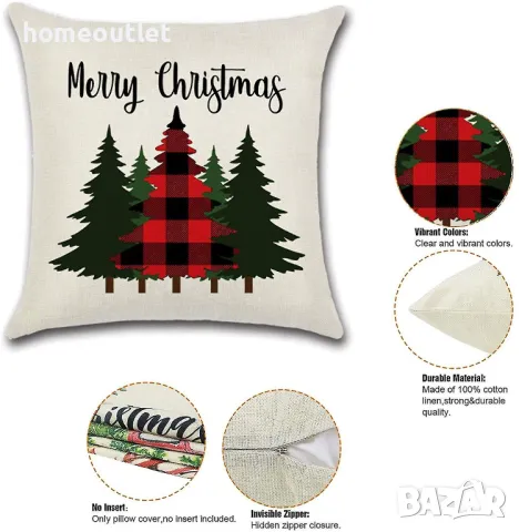 ПРОМОЦИЯ Атрактивни квадратни калъфки за възглавници с коледни мотиви (к-кт от 4 бр.), снимка 4 - Декорация за дома - 48027280