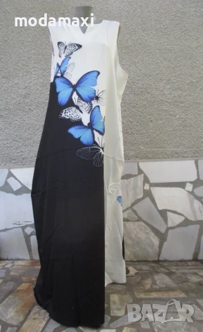 4XL Нова дълга черно-бяла рокля  , снимка 1