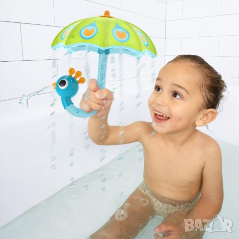 Yookidoo Fill N Rain Bath Toy - Интерактивна игра за вана с паун чадър за бебета и малки деца, зелен, снимка 4 - Образователни игри - 44200416