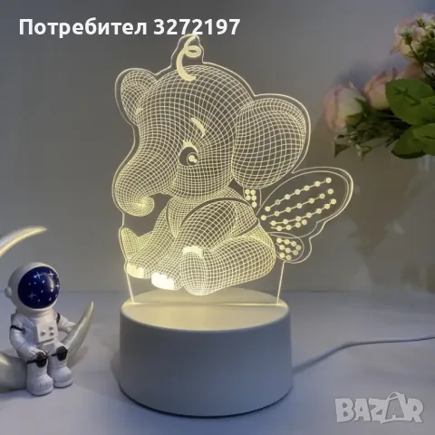 Холограмна 3D LED лампа Летящо Слонче, снимка 4 - Настолни лампи - 49513740