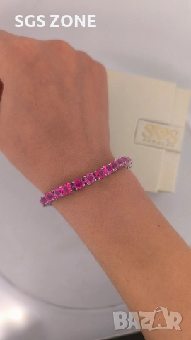 сребърна гривна с розов топаз, снимка 4 - Гривни - 52519740