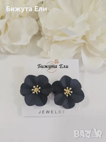 Обеци черни цветя , снимка 1