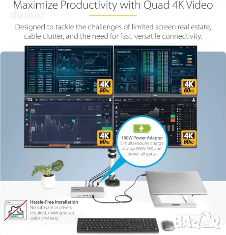 StarTech.com Thunderbolt 4 Мултидисплейна докинг станция,2x HDMI/2x DP, снимка 4 - Кабели и адаптери - 47372670