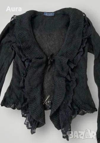 Black ruffled cardigan, снимка 2 - Блузи с дълъг ръкав и пуловери - 51674855