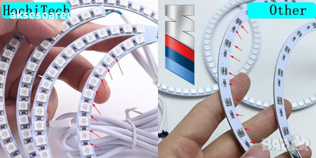 Ангелски очи многоцветни RGB LED Фарове Angel Eyes DRL за кола 2x131 и 2x146 mm за BMW, снимка 17 - Аксесоари и консумативи - 48039732