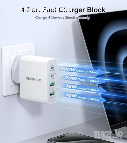 Ново 140W USB C Зарядно 4 Порта, Бързо Зареждане за MacBook и iPhone, снимка 8 - Друга електроника - 47645958