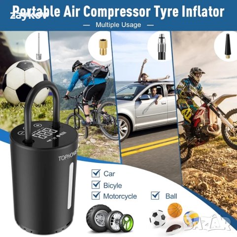 Преносим компресор за въздушна помпа Tophoniex, 150PSI ръчна електрическа помпа, снимка 6 - Компресори - 44354375