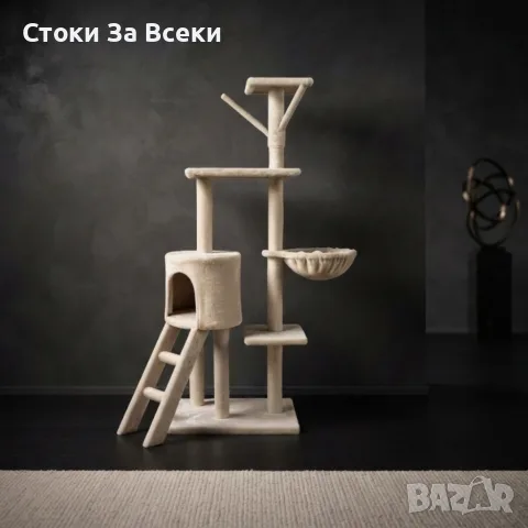 Многоетажна котешка драскалка с къщичка и легло, снимка 12 - За котки - 56215316