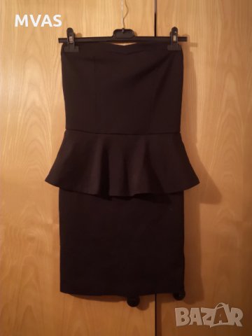 Нова - 35% черна елегантна рокля с пеплум S-M, снимка 1 - Рокли - 31916677