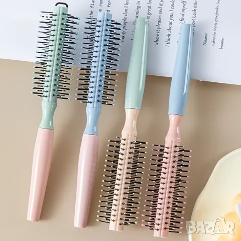 5921 Кръгла четка за коса в нежни цветове, 22см, снимка 4 - Продукти за коса - 50400241