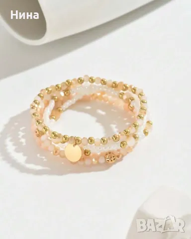 Комплект от 5 бр модни многопластови гривни от оризови мъниста 💎, снимка 2 - Гривни - 49461347