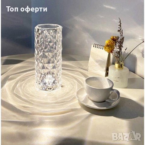 RGB LED настолна лампа, със сензорен димер, 3 степени на интензитет, акрилен кристал, с дистанционно, снимка 4 - Лед осветление - 42068047