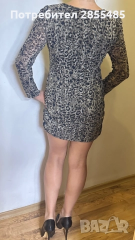 Елегантна рокля с животински принт – дълъг ръкав, еластична материя, снимка 3 - Рокли - 52096609