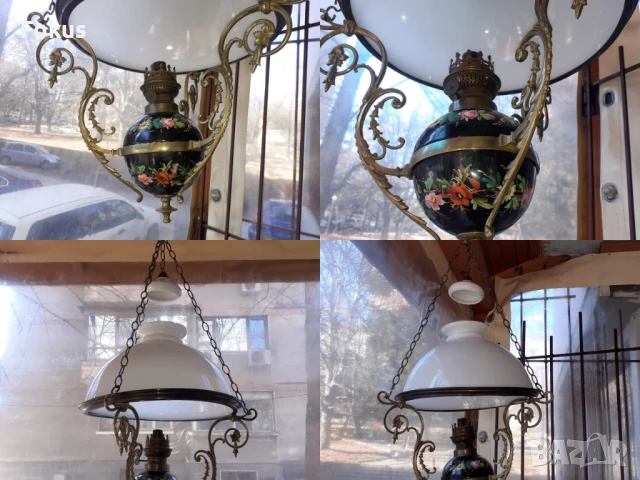 Страхотен порцеланов полилей абажур на газ опалиново стъкло, снимка 7 - Антикварни и старинни предмети - 50863185