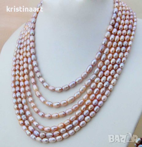 Шестредово колие от лилави естествени перли