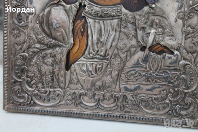 Руска икона-темпера/емайл посребърен обков, снимка 7 - Антикварни и старинни предмети - 35134909