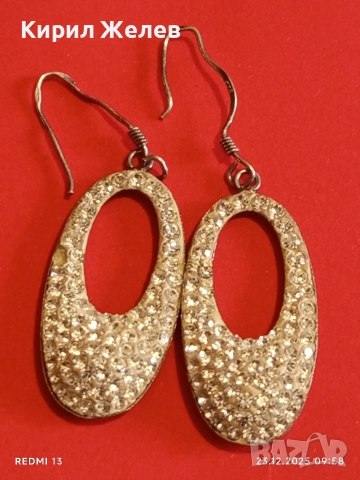 Луксозни овални сребърни обеци с ювелирно инкрустирани кристали стил и елегантност 40360, снимка 7 - Обеци - 52881828