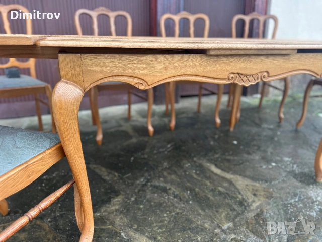 Разтегателна трапезна маса + 6 стола, снимка 3 - Маси - 53958845