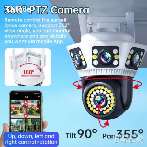 Пълноцветна панорамна 6K Wi-Fi камера за нощно виждане, снимка 3 - Друга електроника - 52744036