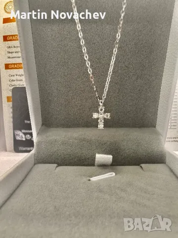Сребърно колие кръстче с мойсанит (Диамант) , снимка 1