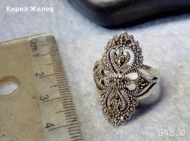 РАЗКОШЕН АЖУРЕН СКЪПОЦЕНЕН СРЕБЪРЕН ПРЪСТЕН СРЕБРО 925 ИНКРУСТИРАН с ФАСЕТИРАНИ МАРКАЗИТИ 49113, снимка 12 - Пръстени - 50024244