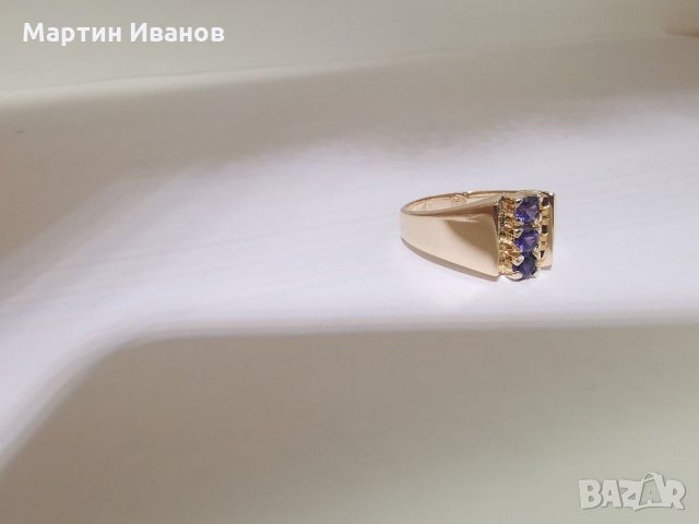 Златен пръстен с лилав аметист , снимка 6 - Пръстени - 30283686
