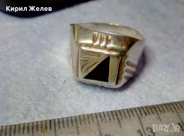 Стар РЪЧНО РЕТРО ОРНАМЕНТИРАН СРЕБЪРЕН ПРЪСТЕН СРЕБРО 925 с ИНКРУСТИРАН ШЛИФОВАН ЧЕРЕН ОНИКС 48234, снимка 6 - Пръстени - 49294556