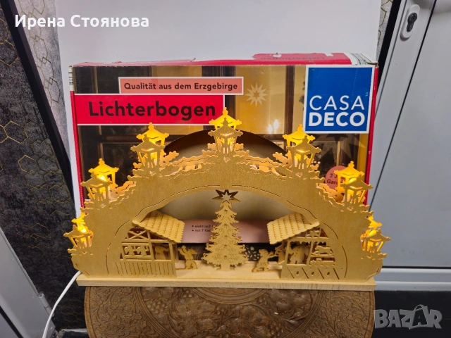 Немска коледна арка със 7 светлинни лампи, дърво в естествен цвят. Производител Erzgebirgskunst, снимка 7 - Декорация за дома - 54344188
