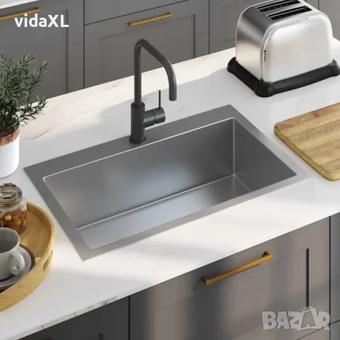 vidaXL Ръчно изработена кухненска мивка, неръждаема стомана, снимка 2 - Мивки - 56147700