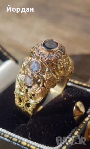   Златен дамски пръстен със натурални скъпоценни камъни, снимка 9 - Пръстени - 49468279