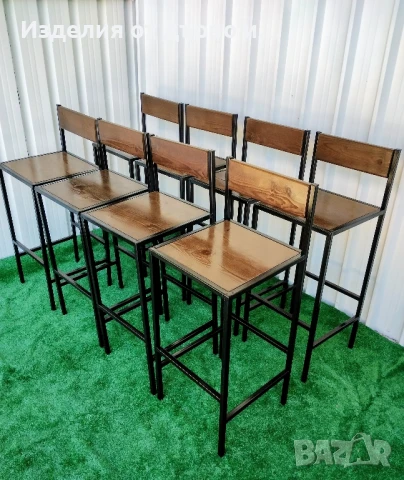 метални бар столове с облегалка комбинация от дърво и желязо , снимка 8 - Столове - 51147931