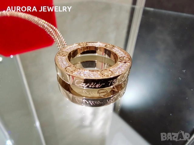 CARTIER Love Rose Gold Large Paved Diamonds Pendant Дамскo Колие, снимка 8 - Колиета, медальони, синджири - 52888468