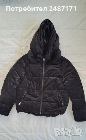 Черно топло дамско кадифено яке с качулка