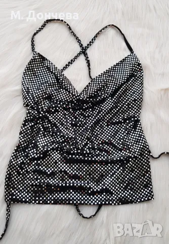 Дамски топ с паети и гол гръб, снимка 3 - Корсети, бюстиета, топове - 47615973