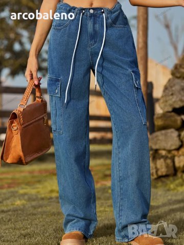 Нов стил ежедневни изпрани дамски дънки с регулируем шнур, 2цвята , снимка 3 - Дънки - 42346195